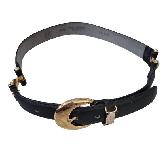 Vintage Daniel Hechter Belt Black Leather Gold Hardware - Picture 2 of 13